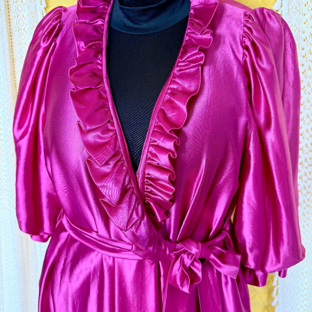 Miss Elaine Fuchsia Satin Ruffle Trim Robe